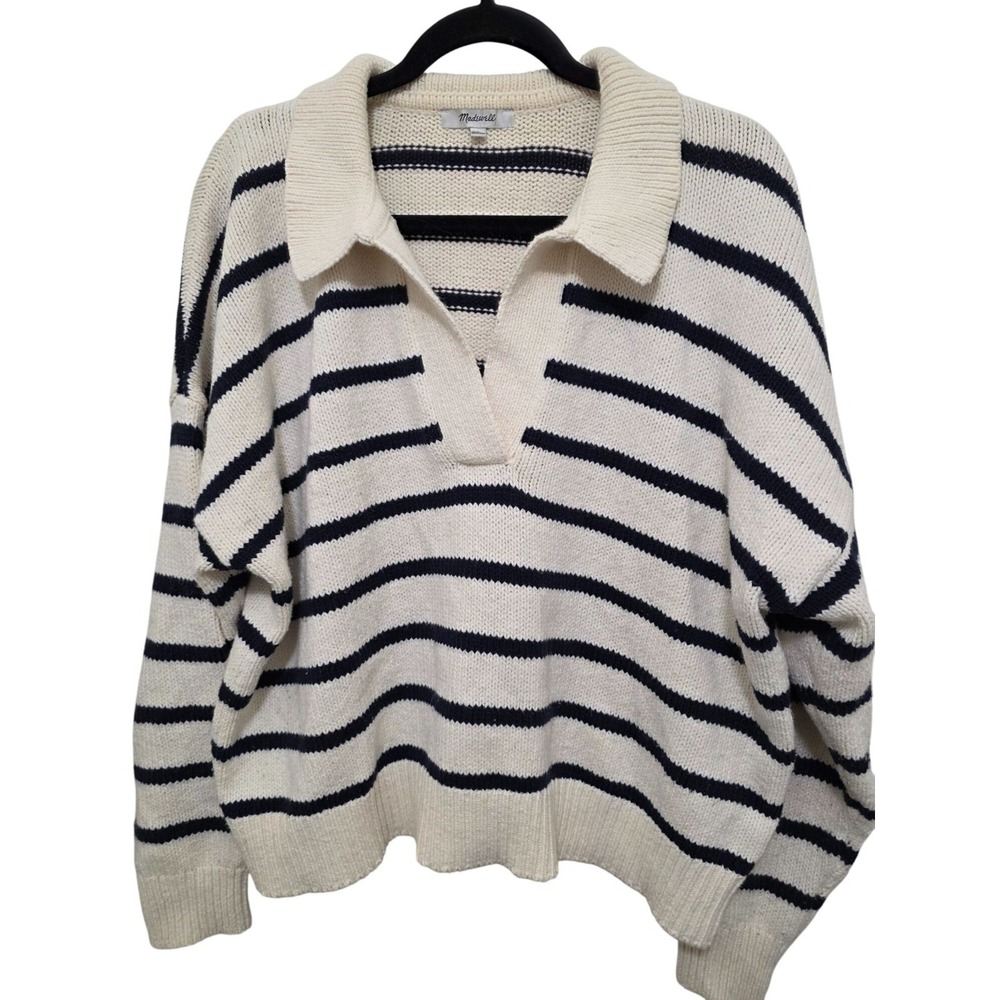 Madewell Women's Cotha core Striped Knit Sweater Collar L Cotton/Acrylic Blend